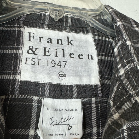 Frank & Eileen Blouse Popover‎ Button Down Knit Top Shirt Plaid Print Grey White - Picture 6 of 6